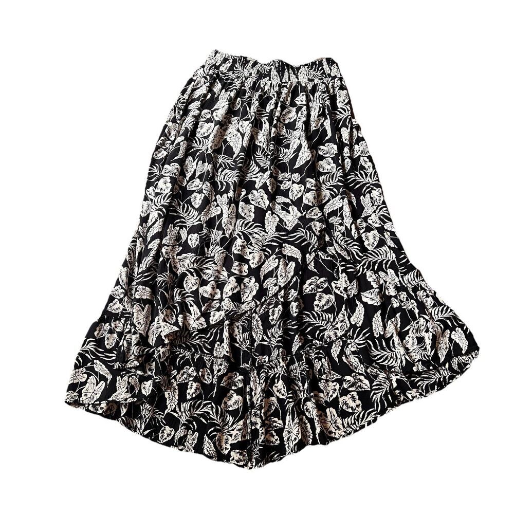Angie Maxi Skirt Large Floral Beige Black Hi Lo Hem - Picture 1 of 5